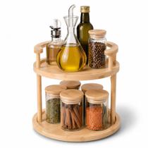 Organizador Giratório Bambu 2 Andares Porta Temperos Multiuso 360