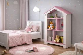 Organizador Infantil Casinha Rosa Porta Brinquedos Nicho Decorativo Quarto Bebê MDF Resistente