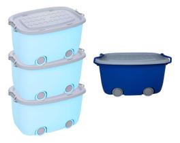 Organizador Infantil Lego Livros Carrinhos Azul 3m E 1p