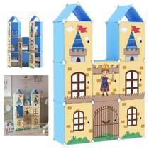 Organizador infantil Modular Castelo Brinquedos Menino Guarda Roupa Decorativo Estante