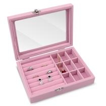 Organizador Jóias Brincos Com Divisores Com Porta Anel Alianças