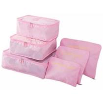 Organizador Malas 6 Em 1 Rosa Kit Viagem Bolsa Necessaire Porta Roupas Sapato