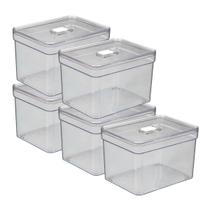 Organizador Medio Com Cesta Guarda Alimentos E Tampa - Kit 5 UN Organizador Medio Com Cesta Guarda Alimentos E Tampa - Kit 5 UN