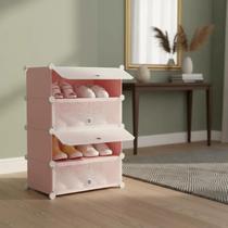 Organizador Modular 4 Prateleiras Quarto Sala Sapateira Rosa