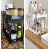 Organizador Multiuso 2 andares com Bandeja Corrediça Cor:Branco Organizador Multiuso 2 andares com Bandeja Corrediça Cor:Branco