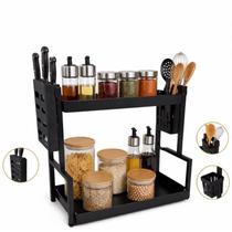 Organizador Multiuso 2 Andares em Metal Preto para Cozinha e Área de Serviço Organizador Multiuso 2 Andares em Metal Preto para Cozinha e Área de Serviço