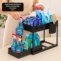 Organizador Multiuso 2 Níveis com Bandeja Corrediça - Preta Organizador Multiuso 2 Níveis com Bandeja Corrediça - Preta
