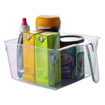 Organizador Multiuso com Pegador Transparente Quadrado Grande Geladeira Armário Cozinha Organizador Multiuso com Pegador Transparente Quadrado Grande Geladeira Armário Cozinha