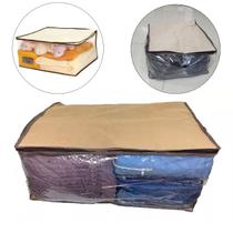 Organizador Multiuso com Zíper Grande Porta Tudo Edredom Bege Cobertor Toalha Lençol Roupa para Closet e Armário