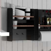 Organizador Multiuso Cozinha em Aço Carbono Preto e Madeira - 40cm Linha Home