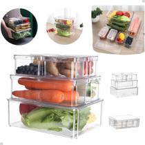 Organizador Multiuso De Geladeira Alimentos Potes Acrílico Transparente Com Tampa Dreno Organiser Organizador Multiuso De Geladeira Alimentos Potes Acrílico Transparente Com Tampa Dreno Organiser