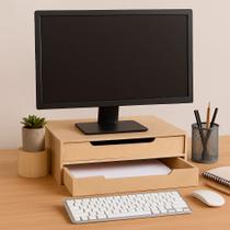 Organizador Multiuso em MDF 2 Gavetas Gaveteiro Documentos Folhas Sulfite E Apoio De Monitor