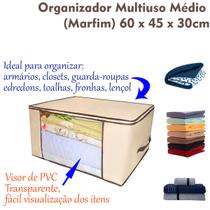 Organizador Multiuso Flexível Marfim c/ Visor Transparente 60x45x30cm Organizador de Guarda Roupas, Edredom, Lençol e Organização de Brinquedos - VB Home