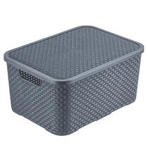 Organizador Multiuso Micro Rattan 3,5L Com Tampa E Alças Laterais Para Casa E Escritório