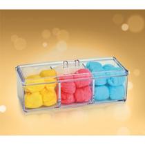 Organizador Multiuso Porta Algodão Acrílico 3 Divisão Banheiro N714 Niquelart