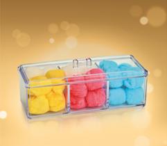 Organizador Multiuso Porta Algodão Acrílico 3 Divisão Banheiro N714 Niquelart