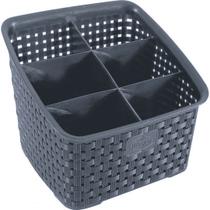 Organizador Multiuso Rattan em Plástico Chumbo com 6 Divisórias 19,1x16x17,8cm - Nitron