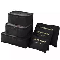 Organizador Necessaire Mala Kit 6 Pratico Look Roupas Viagem Cor:Preto