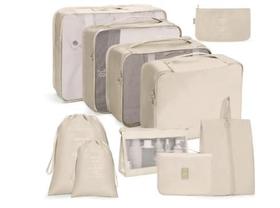 Organizador necessaire para mala de viagem kit 10 peças coleção unique - bege Organizador necessaire para mala de viagem kit 10 peças coleção unique - bege