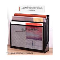 Organizador Papel A4 Mesa Aramado Preto 3 Divisórias - Top