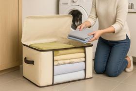 Organizador para Armario Tnt Caixa Closet Roupa Cama Edredom Toalha 60cm Bege