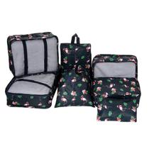 Organizador para mala de viagem kit com 7 peças estampa marinho com flamingos