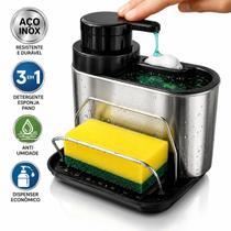 Organizador Pia Inox Dispenser Dosador Detergente Porta Esponja Suporte Bucha Sabão Líquido Cozinha lava louças pratos Organizador Pia Inox Dispenser Dosador Detergente Porta Esponja Suporte Bucha Sabão Líquido Cozinha lava louças pratos