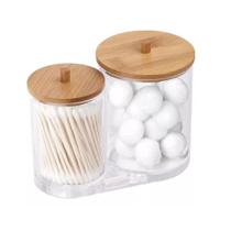 Organizador Porta Algodao E Cotonete Maquiagem Acrilico E Bambu 15cm - Decora Organizador Porta Algodao E Cotonete Maquiagem Acrilico E Bambu 15cm - Decora