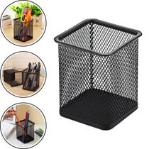 Organizador Porta Caneta Lapis Aramado Quadrado Preto Mesa