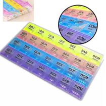 Organizador porta comprimidos semanal de suplementos capsulas colorido com 4 divisorias - Tempo Real