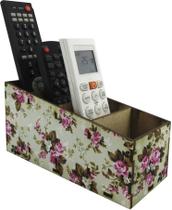 Organizador Porta Controle Remoto 4 Divisórias Decoração Floral Rosa Mdf