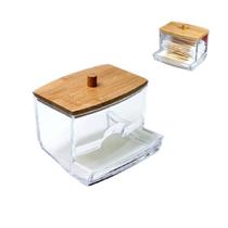 Organizador Porta Cotonetes em Acrílico Com Tampa de Bambu