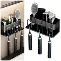Organizador Porta Escova De Dente Acessorios Completo Em Aço - Elegante Luxo Banheiro Lavabo Multiuso De Parede