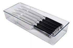 Organizador Porta Facas Para Gaveta 5 Divisórias Transparente Acrílico Resistente - Plastutti - 462