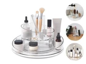Organizador Porta Maquiagem Com Base Giratória Transparente Multiuso Objetos Escritório Quarto Sala Penteadeira Cabeceira