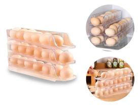 Organizador Porta Ovos Deslizante Para Geladeira 3 Andares Desmontável Automático Rolante Empilhável Suporte Dispenser