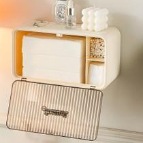 Organizador Porta Papel Prateleira Superior Higiênico Creme com Porta Frontal e Compartimento Oculto Organizador Porta Papel Prateleira Superior Higiênico Creme com Porta Frontal e Compartimento Oculto