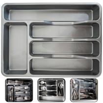 Organizador Porta Talheres de Gaveta com 5 Divisórias - Preto, Branco, Cinza e Acrílico Organizador Porta Talheres de Gaveta com 5 Divisórias - Preto, Branco, Cinza e Acrílico