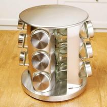 Organizador Porta Temperos Vidro Giratório Tampa Inox Para Condimentos - Relet Organizador Porta Temperos Vidro Giratório Tampa Inox Para Condimentos - Relet