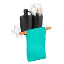 Organizador Prateleira Multiuso Aço Bambu C/ Adesivo Branco Organizador Prateleira Multiuso Aço Bambu C/ Adesivo Branco