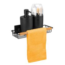 Organizador Prateleira Multiuso Aço Bambu C/ Adesivo Preto Organizador Prateleira Multiuso Aço Bambu C/ Adesivo Preto