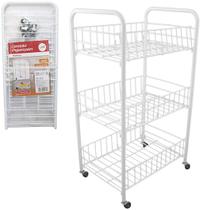 Organizador / prateleira tripla de metal multiuso branco com rodizio 67x37x26cm