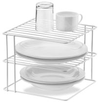Organizador quadrado com 3 níveis de inox branco para cozinha de utensílios - xícaras e pratos