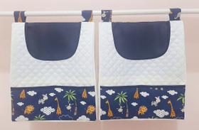 Organizador Quarto de Bebê Porta Fralda de Varão Cabideiro 2 Peças Safari Azul Marinho