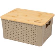 Organizador Rattan 7L Camurça Giotto Caixa Multiuso Tampa de Bambu
