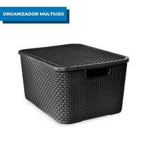 Organizador Rattan Com Tampa 15 Litros Preto Organizador Rattan Com Tampa 15 Litros Preto