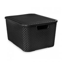 Organizador rattan com tampa preto 20 litros