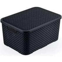 Organizador Rattan Preto Com Tampa - Arqplast