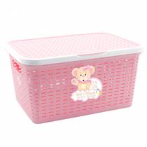 Organizador Rosa 7,5 Litros Para Bebês Com Tampa Para Cômoda Armário Quarto Infantil