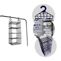 Organizador Roupa Armário Suspenso Dobrável Vertical 5 Níveis Telado Preto
